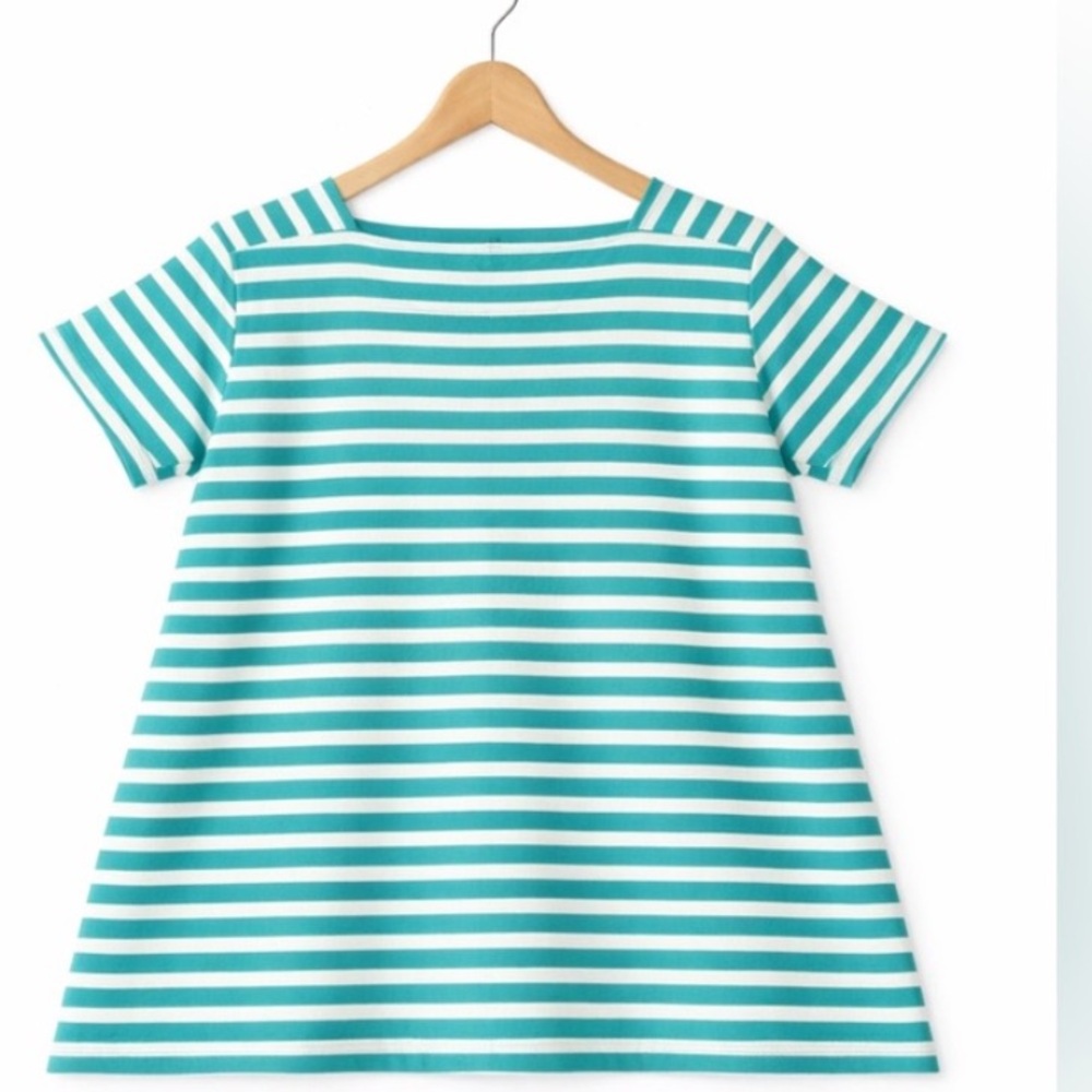 Striped Teal and White Short Sleeve Swing Dress